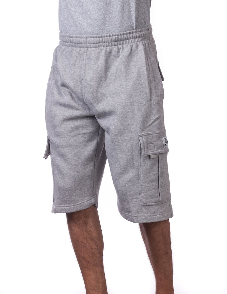 PRO CLUB HEAVYWEIGHT FLEECE CARGO SHORTS - HEATHER GREY FRONT