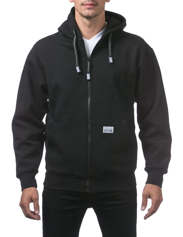 PRO CLUB HEAVYWEIGHT FLEECE FULL ZIP HOODIE - BLACK FRONT