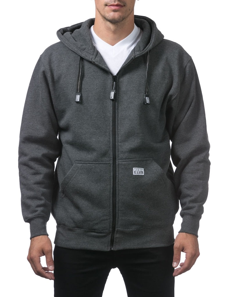 PRO CLUB HEAVYWEIGHT FLEECE FULL ZIP HOODIE - CHARCOAL FRONT