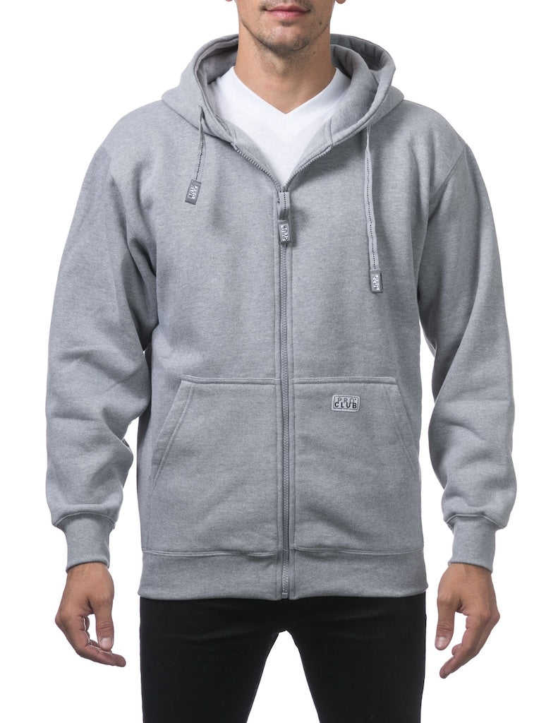 PRO CLUB HEAVYWEIGHT FLEECE FULL ZIP HOODIE - HEATHER GREY FRONT