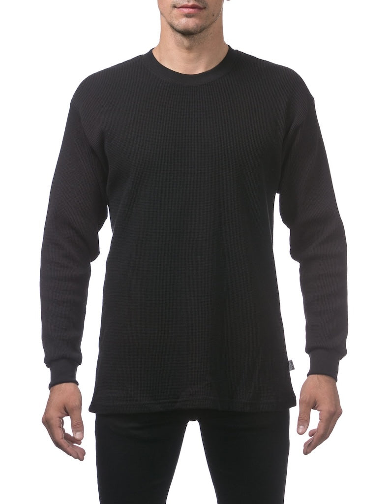 PRO CLUB HEAVYWEIGHT LONG SLEEVE THERMAL - BLACK FRONT