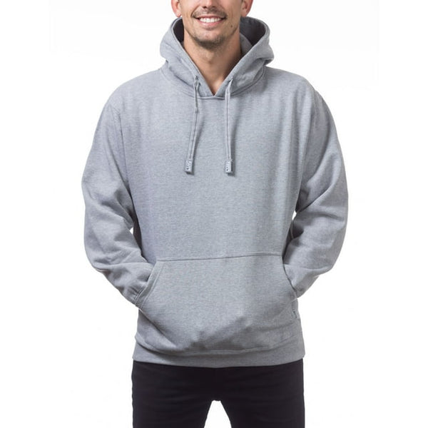 PRO CLUB HEAVYWEIGHT PULLOVER HOODIE - HEATHER GREY FRONT SIDE