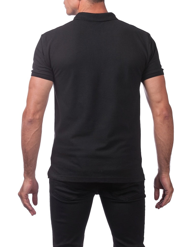 PRO CLUB PIQUE POLO SHORT SLEEVE SHIRT - BLACK BACK