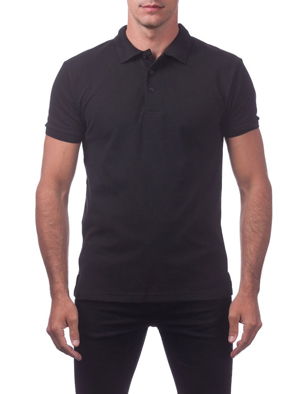 PRO CLUB PIQUE POLO SHORT SLEEVE SHIRT - BLACK FRONT