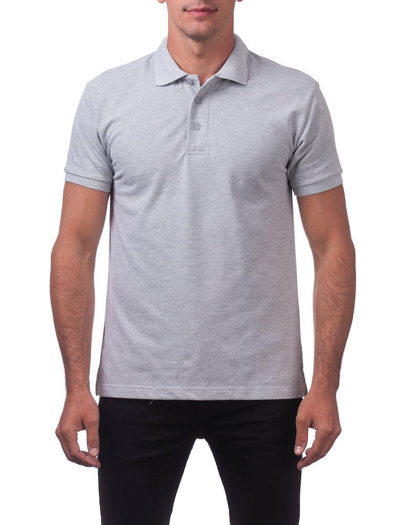 PRO CLUB PIQUE POLO SHORT SLEEVE SHIRT - HEATHER GREY FRONT