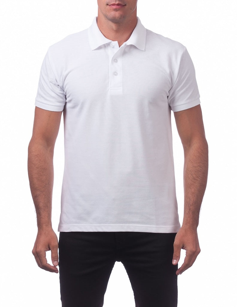 PRO CLUB PIQUE POLO SHORT SLEEVE SHIRT - WHITE FRONT