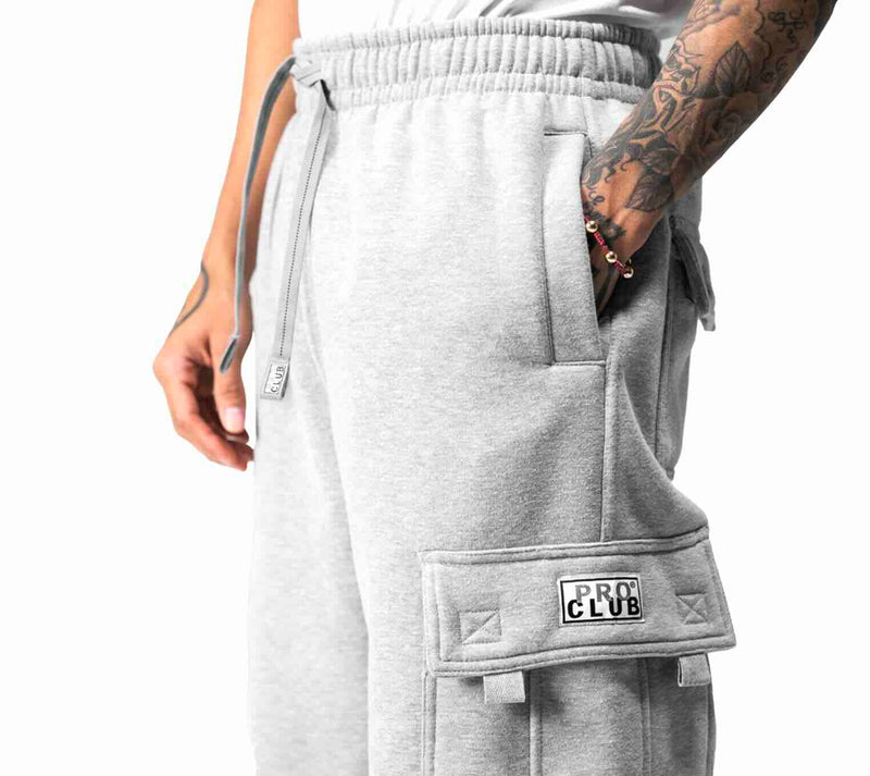 Pro Club Heavyweight Fleece Cargo Sweatpants - HEATHER GREY SIDE