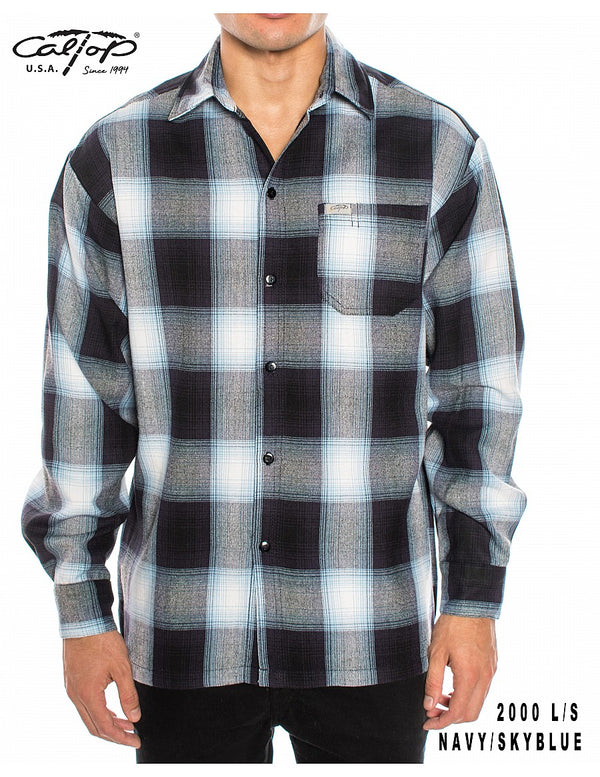 CalTop Long Sleeve Flannel - Navy/Sky Blue