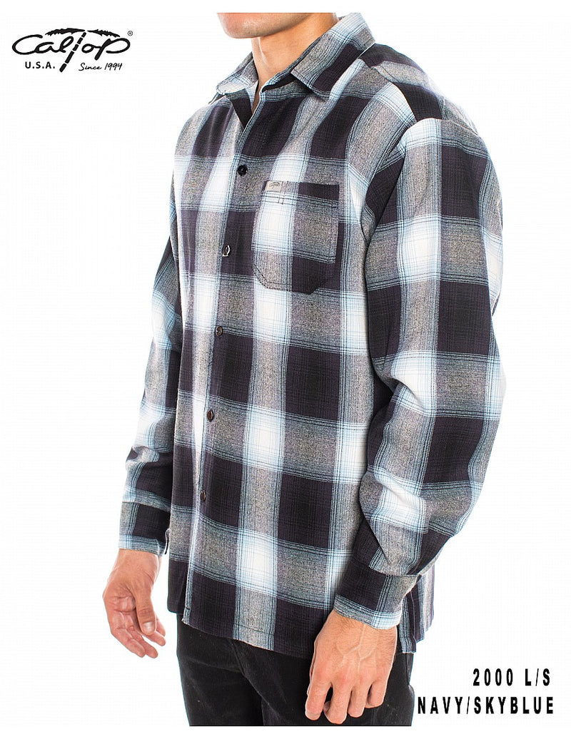 CalTop Long Sleeve Flannel - Navy/Sky Blue