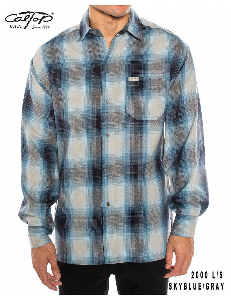 CalTop Long Sleeve Flannel - Sky Blue/Gray