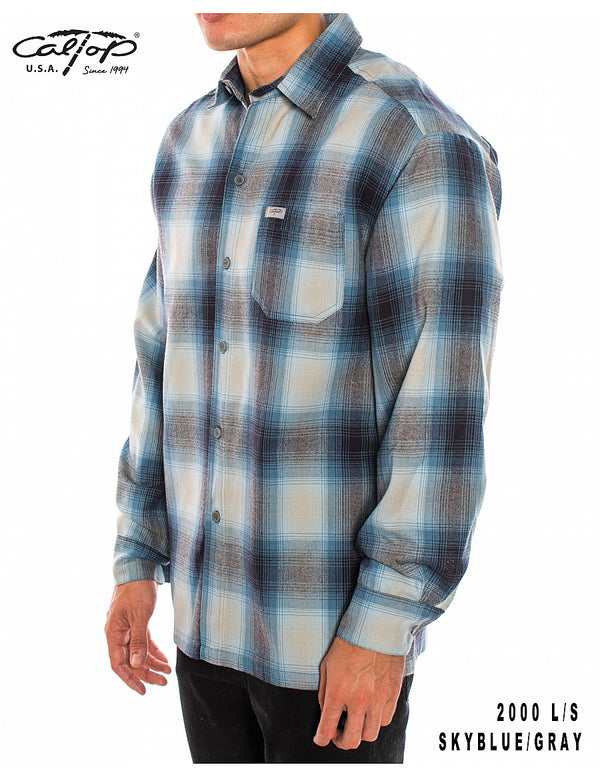 CalTop Long Sleeve Flannel - Sky Blue/Gray