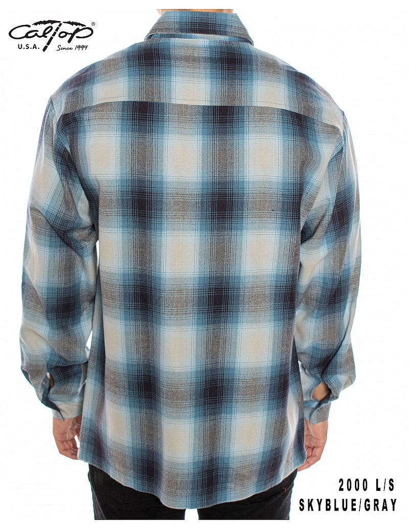 CalTop Long Sleeve Flannel - Sky Blue/Gray