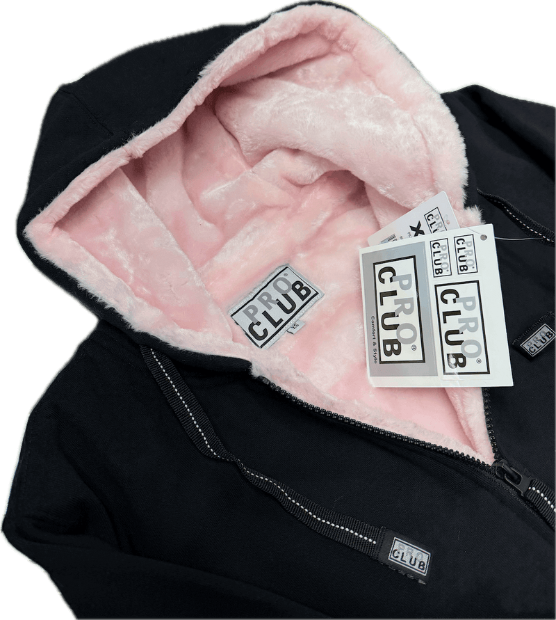 【BLACK/PINK】Club zip hoodie Pro Club Heavyweight Pile Full Zip Hoodie - Black/Pink – Frank