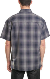 YAGO Men's Relaxed Fit Checkered Short Sleeve Woven Work Shirt