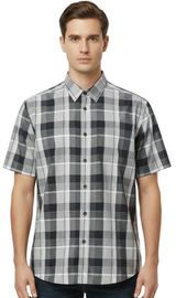 Yago Men's Relaxed Fit Checkered Short Sleeve Woven Work Shirt