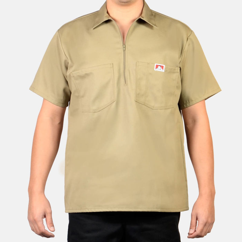 BEN DAVIS S/S 1/2 ZIP SOLID KHAKI