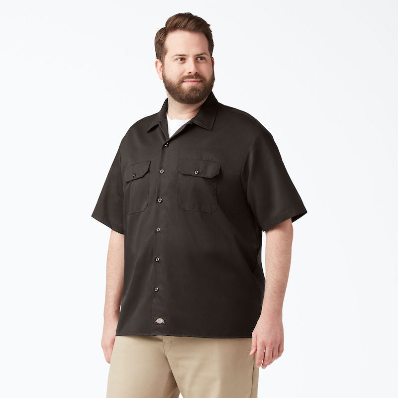 DICKIES WORK SHIRT SHORT SLEEVE - DARK BROWN FRONT TWO