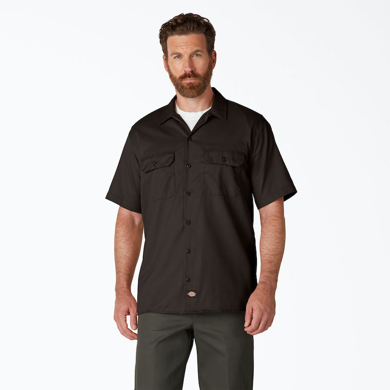 DICKIES WORK SHIRT SHORT SLEEVE - DARK BROWN FRONT ONE