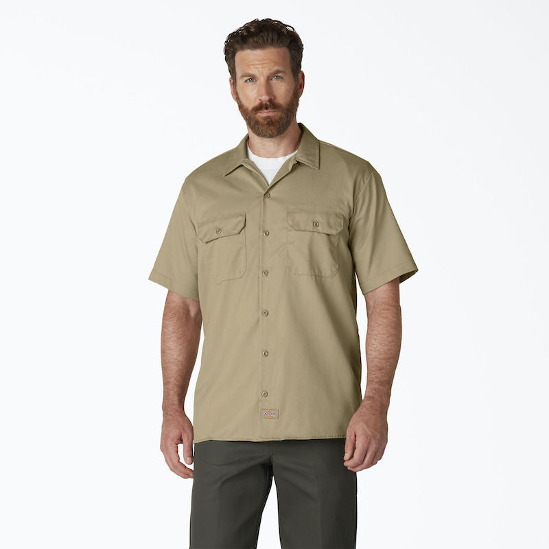 DICKIES WORK SHIRT SHORT SLEEVE - KHAKI FRONT ONE