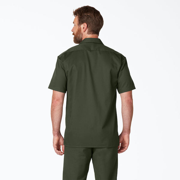 DICKIES WORK SHIRT SHORT SLEEVE - OLIVE GREEN BACK ONE