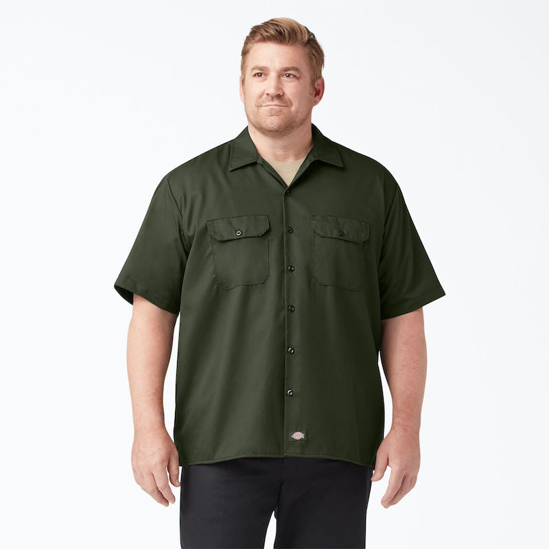 DICKIES WORK SHIRT SHORT SLEEVE - OLIVE GREEN FRONT TWO