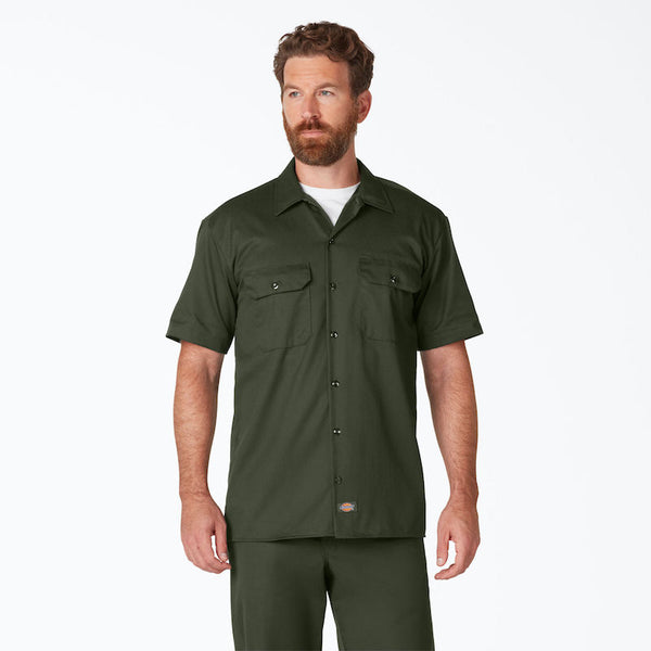 DICKIES WORK SHIRT SHORT SLEEVE - OLIVE GREEN FRONT ONE