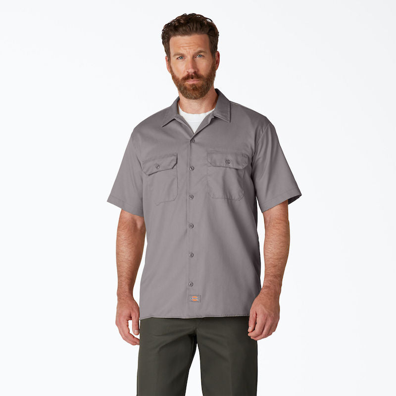 DICKIES WORK SHIRT SHORT SLEEVE - SILVER FRONT ONE