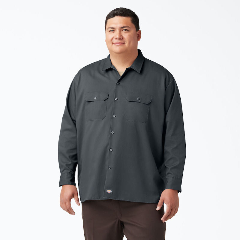 DICKIES WORK SHIRT LONG SLEEVE - CHARCOAL FRONT TWO