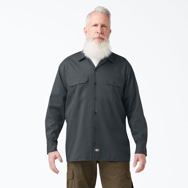 DICKIES WORK SHIRT LONG SLEEVE - CHARCOAL FRONT ONE