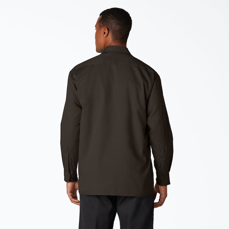 DICKIES WORK SHIRT LONG SLEEVE - DARK BROWN BACK ONE