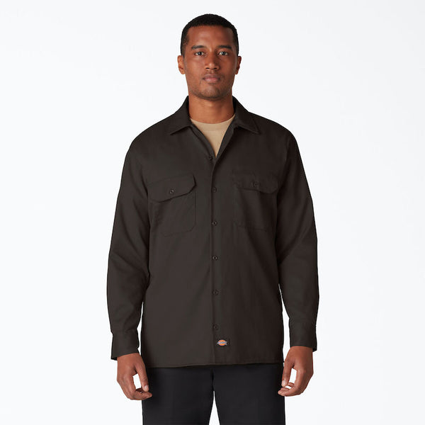 DICKIES WORK SHIRT LONG SLEEVE - DARK BROWN FRONT ONE