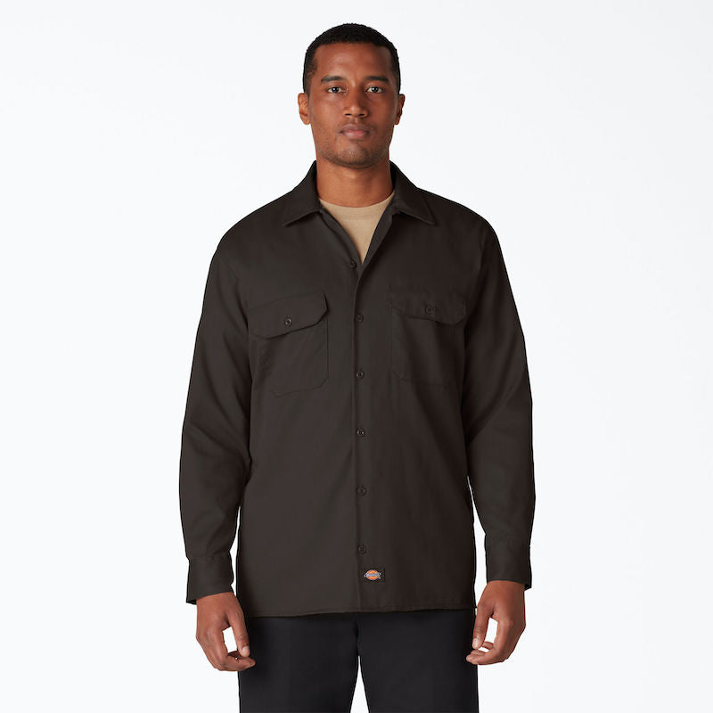 DICKIES WORK SHIRT LONG SLEEVE - DARK BROWN FRONT ONE