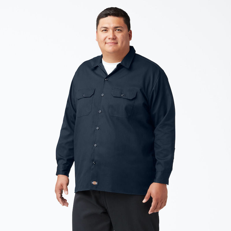 DICKIES WORK SHIRT LONG SLEEVE - DARK NAVY FRONT TWO