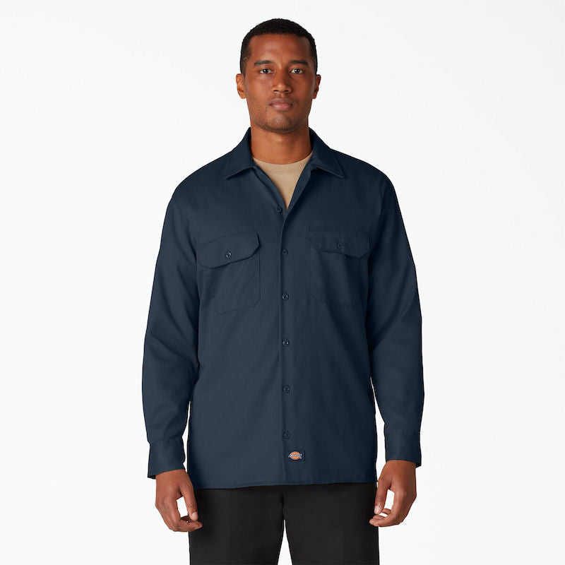 DICKIES WORK SHIRT LONG SLEEVE - DARK NAVY FRONT ONE