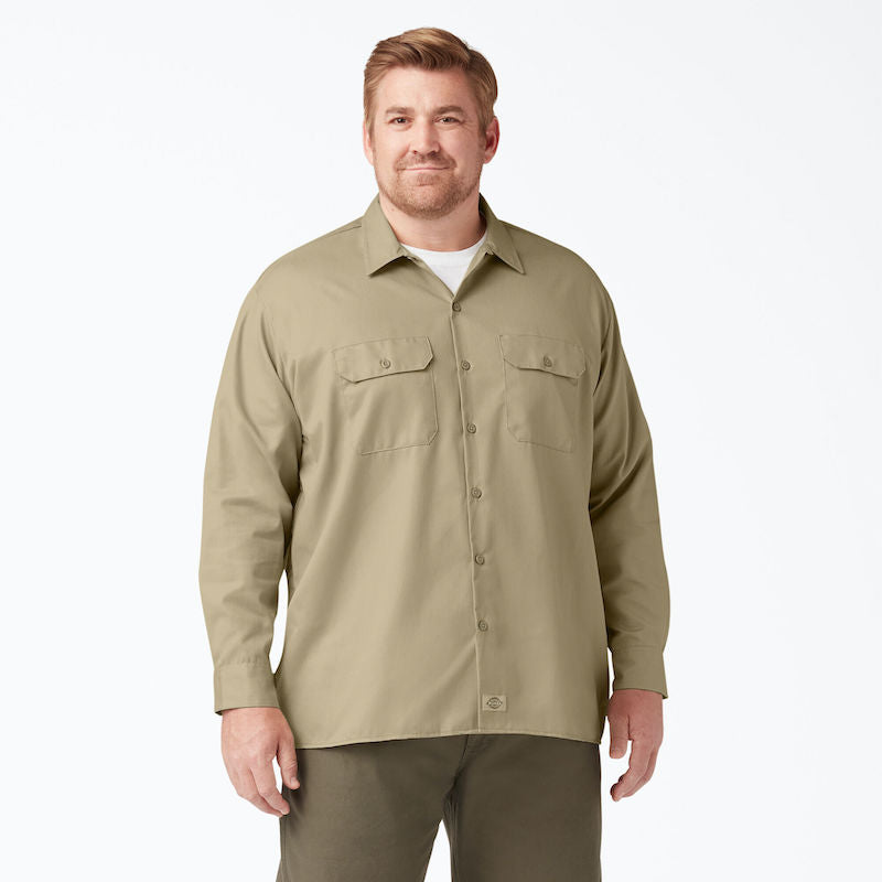 DICKIES WORK SHIRT LONG SLEEVE - KHAKI FRONT TWO