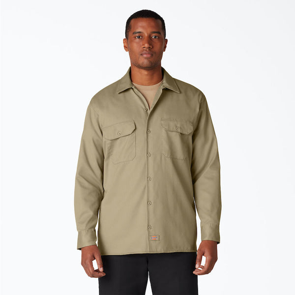 DICKIES WORK SHIRT LONG SLEEVE - KHAKI FRONT ONE