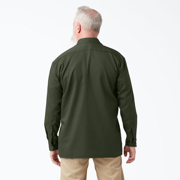 DICKIES WORK SHIRT LONG SLEEVE - OLIVE GREEN BACK ONE