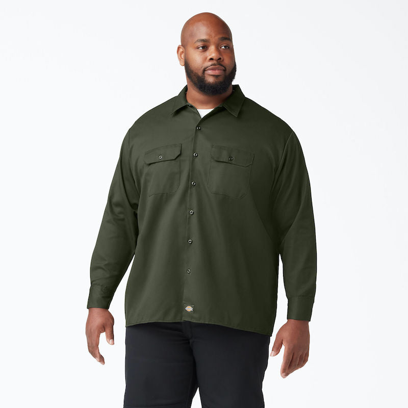 DICKIES WORK SHIRT LONG SLEEVE - OLIVE GREEN FRONT TWO