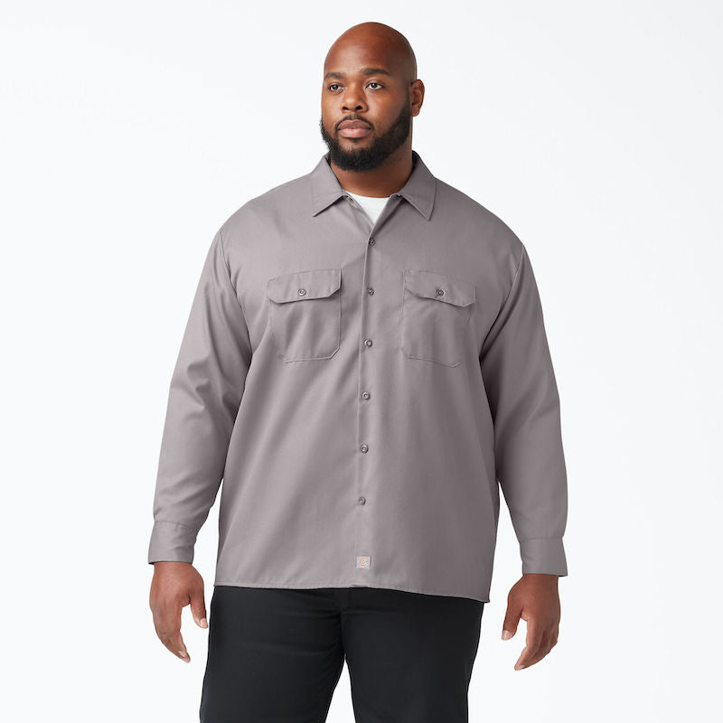 DICKIES WORK SHIRT LONG SLEEVE - SILVER FRONT TWO