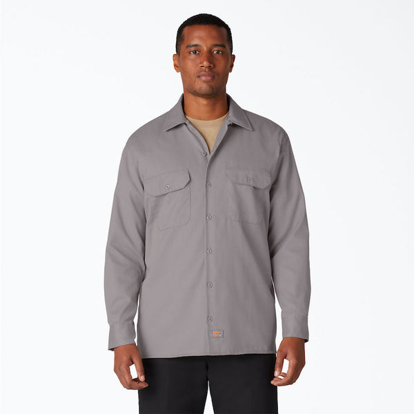 DICKIES WORK SHIRT LONG SLEEVE - SILVER FRONT ONE